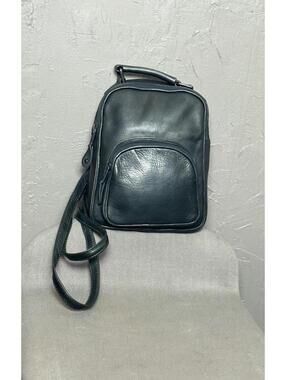 1990's Black Leather Backpack Small Unisex Travel Festival Bag